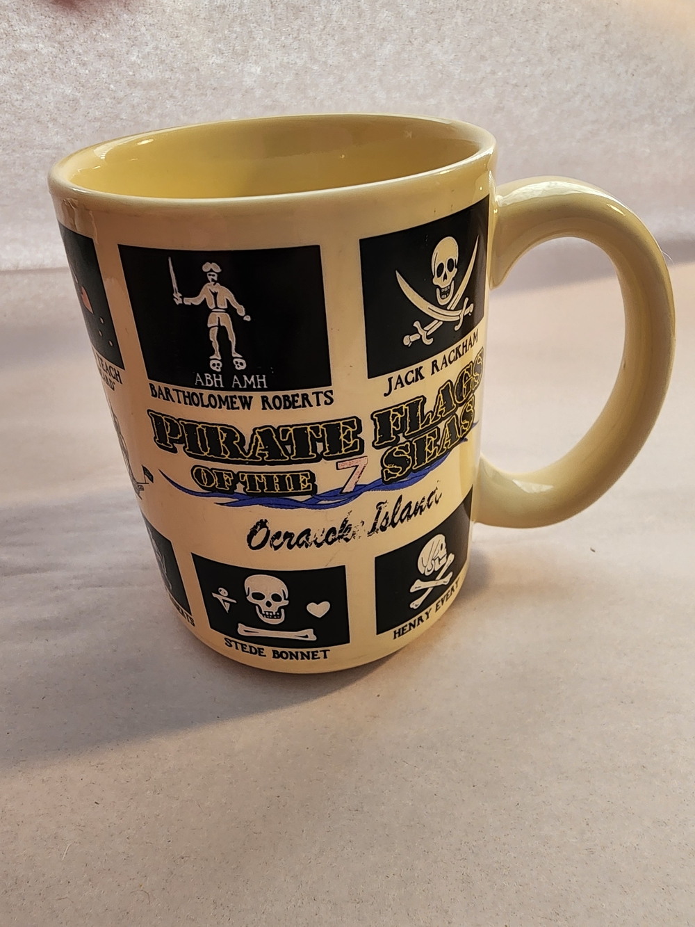Pirate Flags Coffee Cup of the 7 Seas Ceramic Mug - Cream and Black